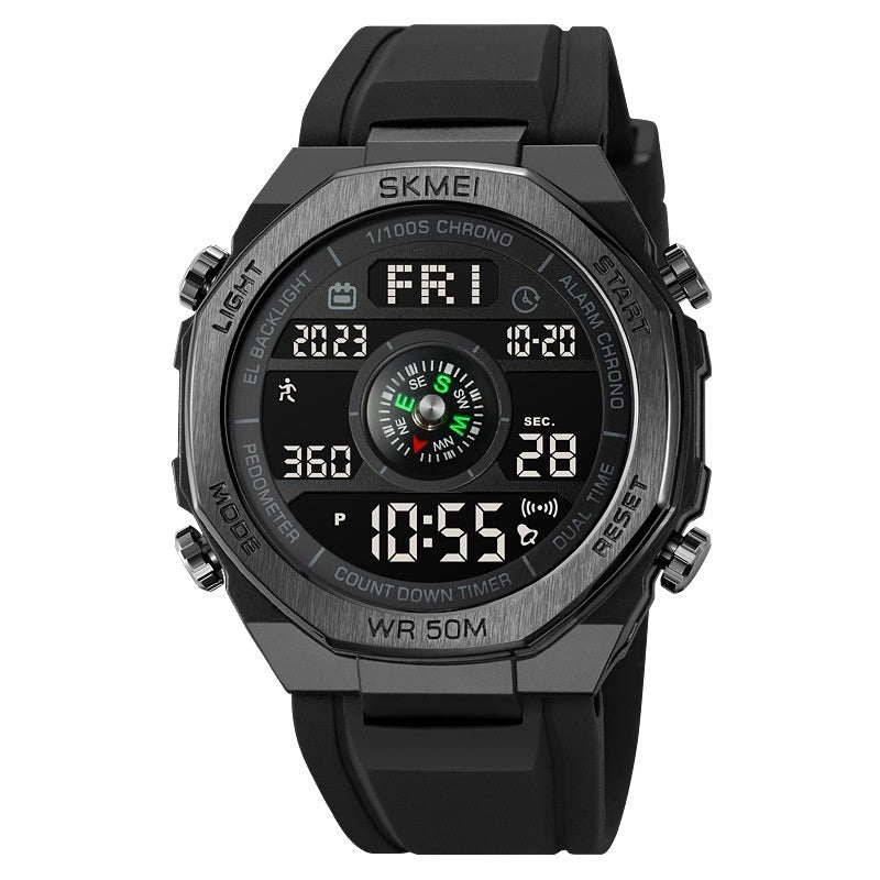 Electronic Watch Men's Compass Student Outdoor Sports Trend Luminous Alarm Clock