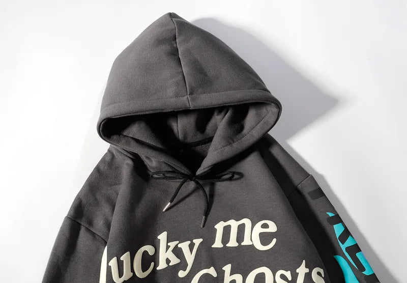 Graffiti Letter Foam Fleece Baggy Sweatshirts Men's Oversized High Street Casual Hooded Hoodie Unisex Pullover Loose Hoody