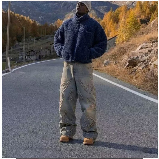 Retro Bat Pattern Lazy Embroidered Loose Jeans