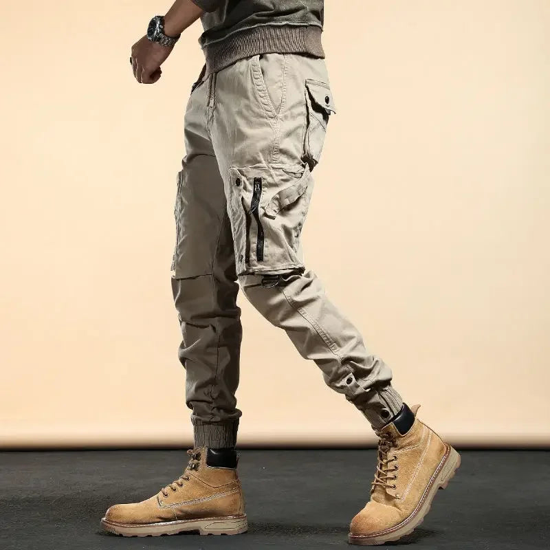Khaki Biker Multipockets Autumn Motorcycle Cargo Pants for Men Multi Pocket Trousers Man Loose Large Size Cheapest Long Nylon