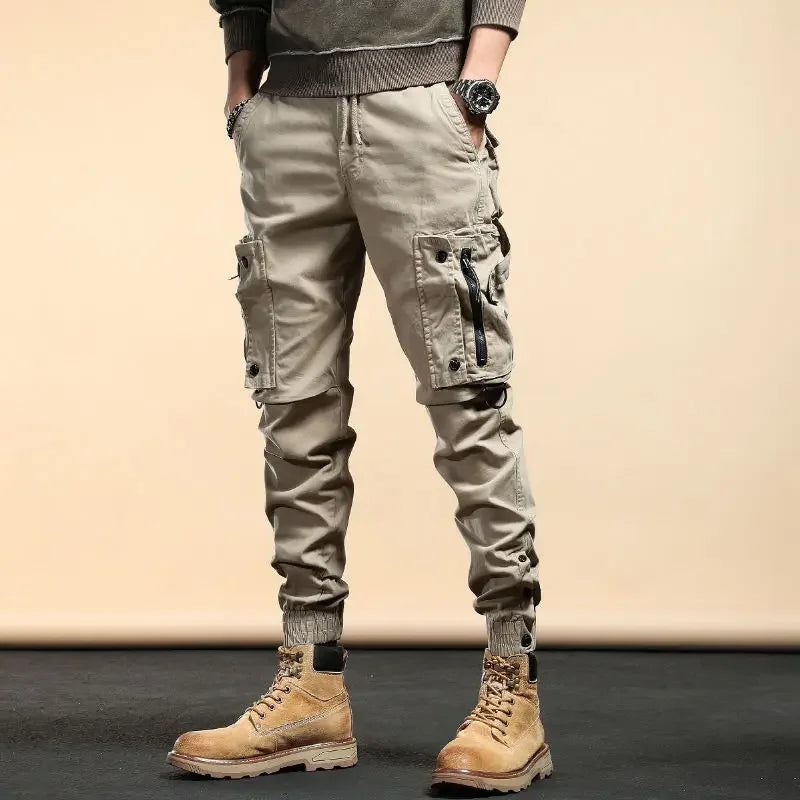Khaki Biker Multipockets Autumn Motorcycle Cargo Pants for Men Multi Pocket Trousers Man Loose Large Size Cheapest Long Nylon
