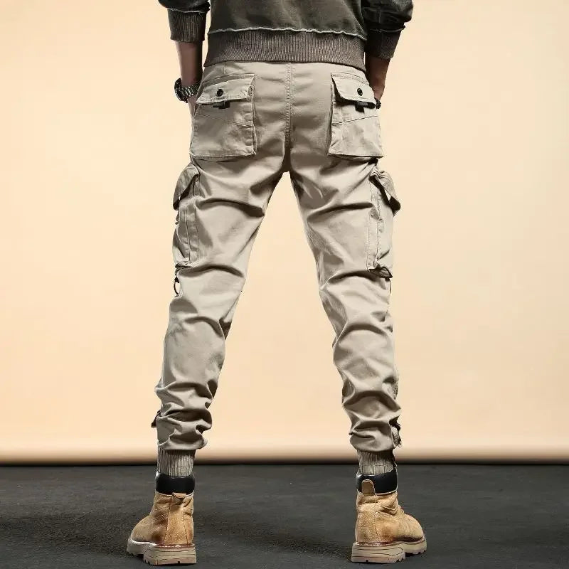 Khaki Biker Multipockets Autumn Motorcycle Cargo Pants for Men Multi Pocket Trousers Man Loose Large Size Cheapest Long Nylon