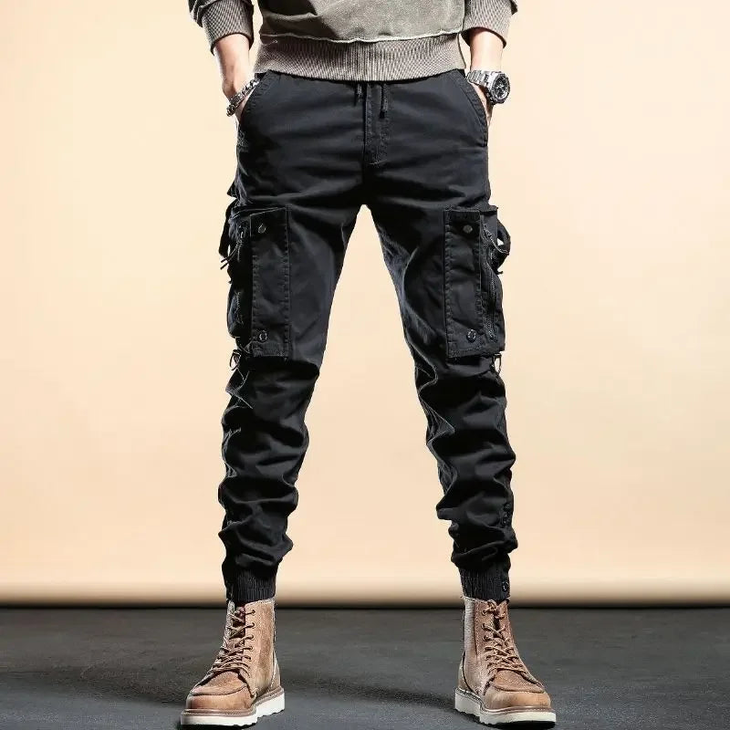 Khaki Biker Multipockets Autumn Motorcycle Cargo Pants for Men Multi Pocket Trousers Man Loose Large Size Cheapest Long Nylon