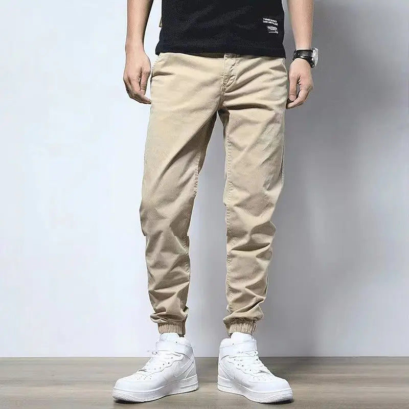 Cotton Men's Pocket Cargo Pants Trendy High-end Summer Casual All-match Pants 2023 Korean Trend Tie One's Feet Loose Trousers