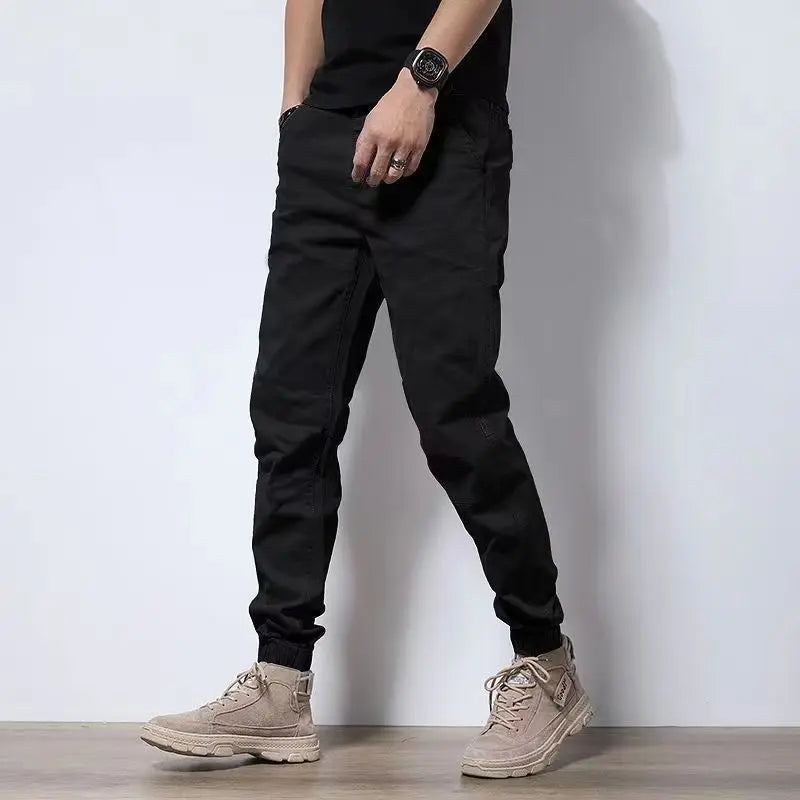Cotton Men's Pocket Cargo Pants Trendy High-end Summer Casual All-match Pants 2023 Korean Trend Tie One's Feet Loose Trousers