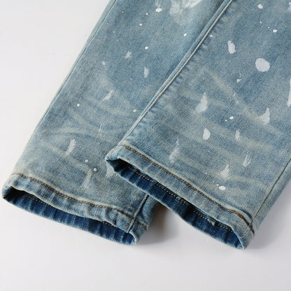 Vintage Paint Broken Holes Pants Men's Jeans