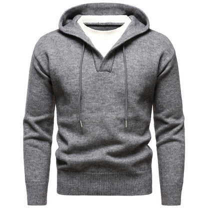 Men's Velvet Thickened Fake Two Pieces Hooded Sweater