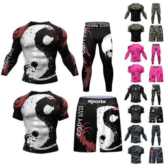 Men's Digital Printing Fitness Quick-drying Stretch Clothes Casual Four-piece Suit