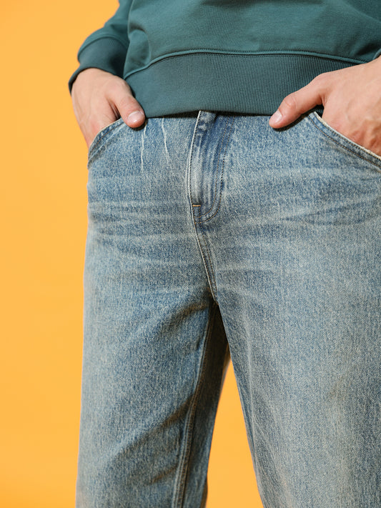 Men's washed cropped jeans