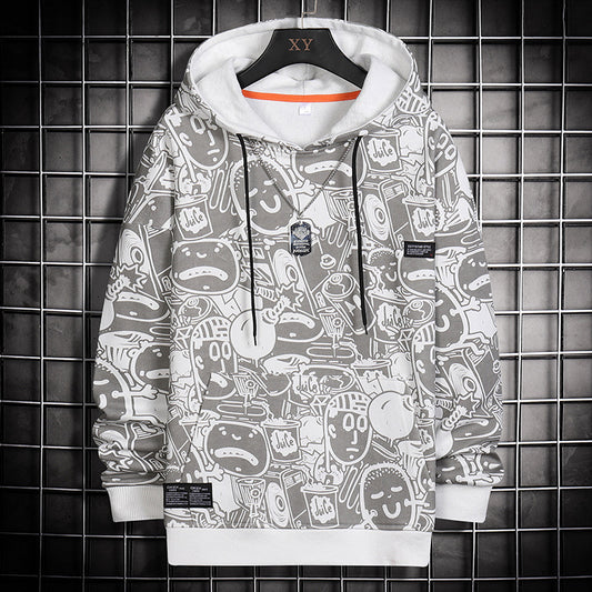 Fashion Cartoon Matching Print Casual Sports Hooded Sweater Male