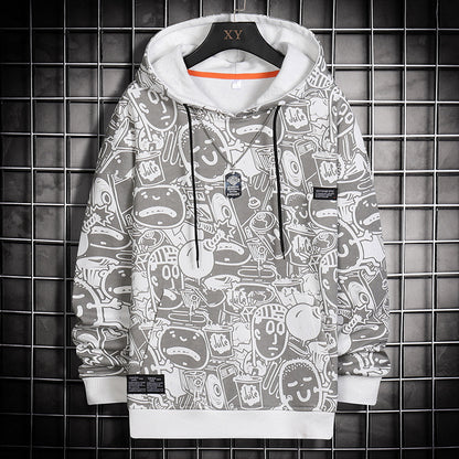 Fashion Cartoon Matching Print Casual Sports Hooded Sweater Male
