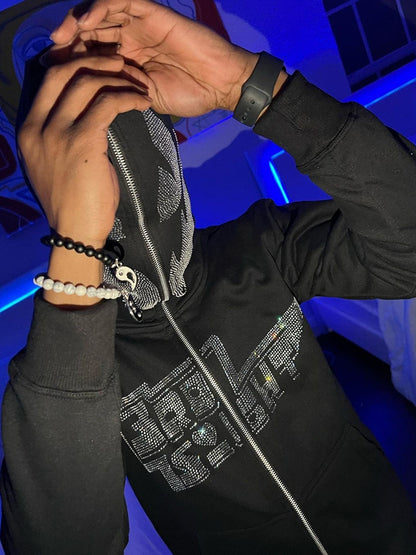 Niche Style Street Art Rhinestone Personality Sweater INS Autumn Trend Loose Warm Hooded Jacket