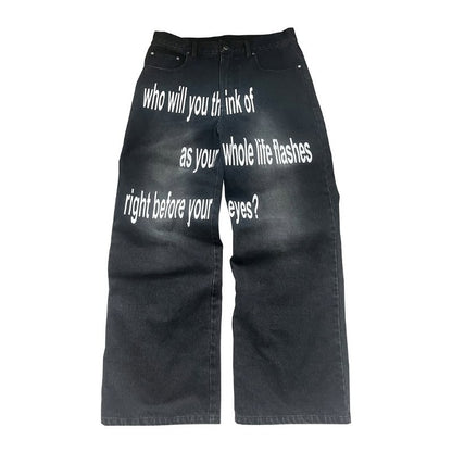 Men's Retro Letter Printed Minimalist Wide Leg Pants