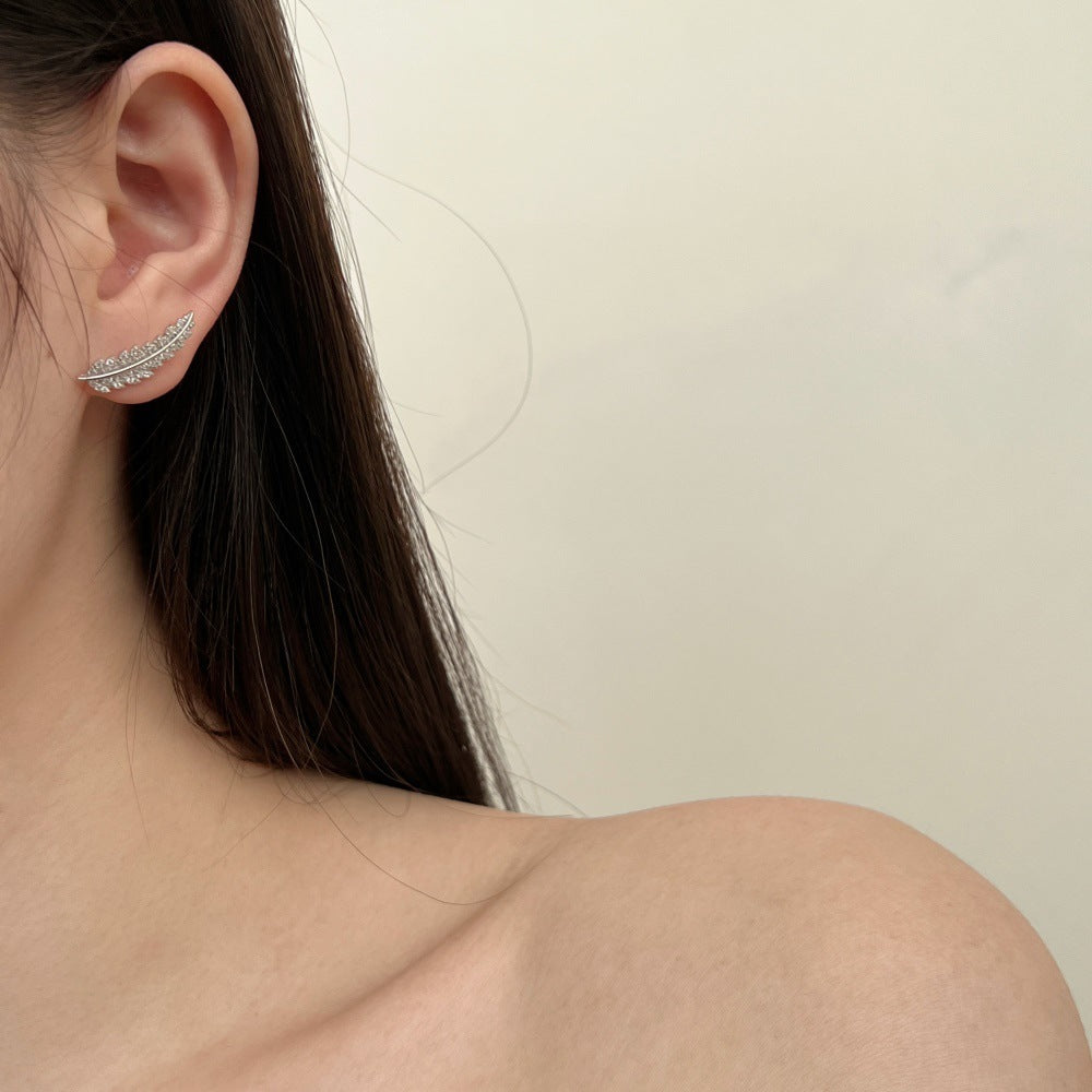 Leaf-shaped Zircon Inlaid S925 Sterling Silver Stud Earrings For Women