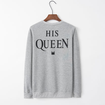 English Alphabet King Queen Crewneck Couple Hoodie