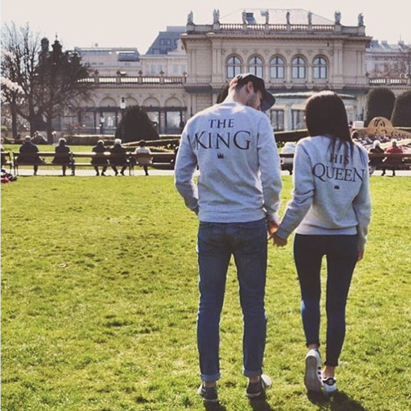 English Alphabet King Queen Crewneck Couple Hoodie