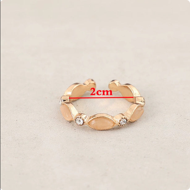 Oval Gemstone Inlaid Alloy Open Adjustable Ring