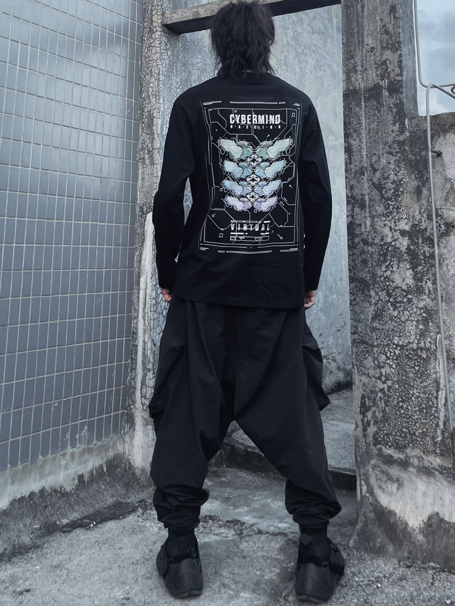 Dark National Trend Functional StyleLong Sleeved T Shirt
