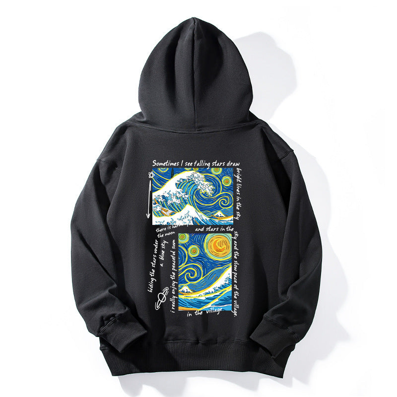 Japanese Tide Ukiyoe Star Print Hoodie Sweatshirt Men