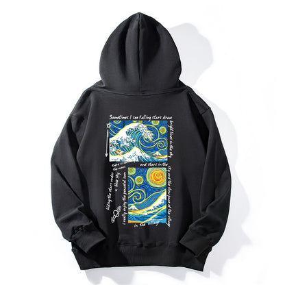 Japanese Tide Ukiyoe Star Print Hoodie Sweatshirt Men