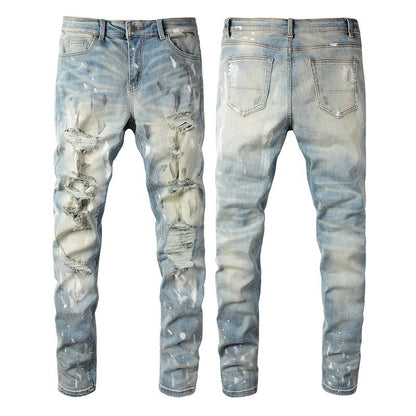 Vintage Paint Broken Holes Pants Men's Jeans