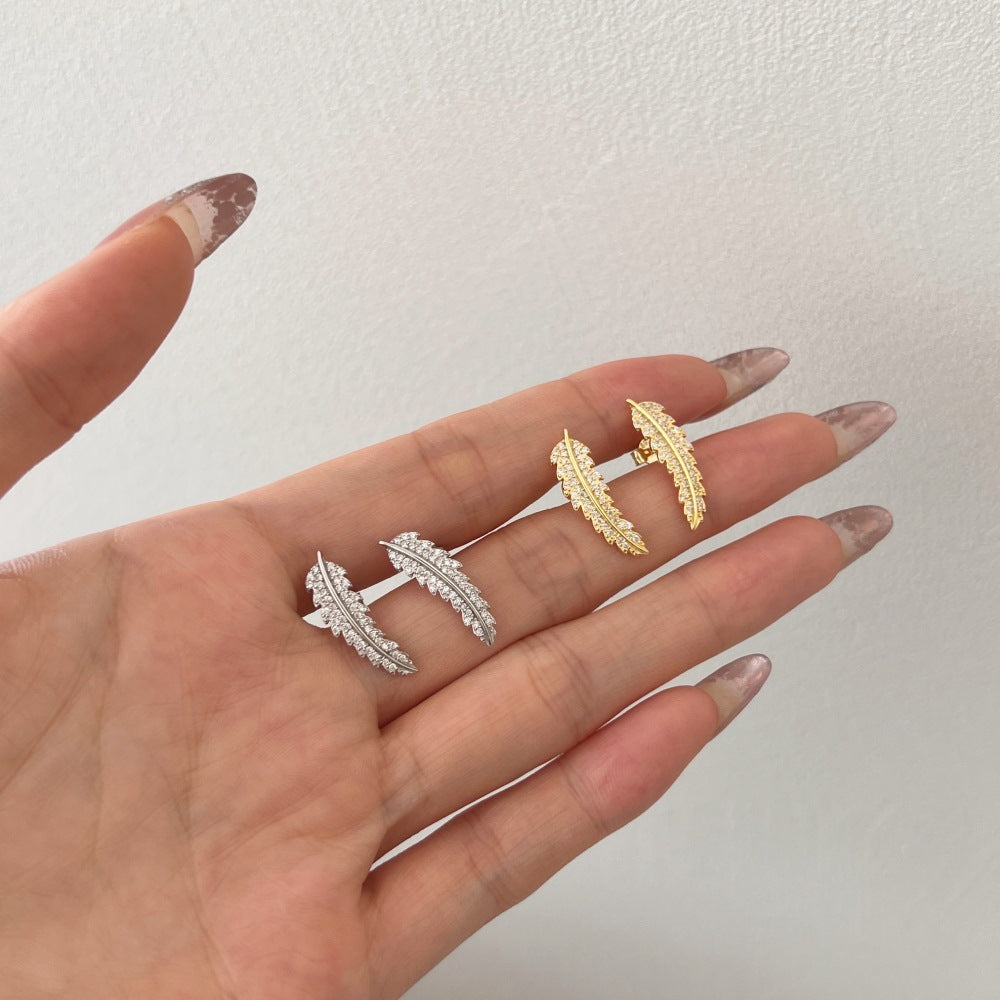 Leaf-shaped Zircon Inlaid S925 Sterling Silver Stud Earrings For Women