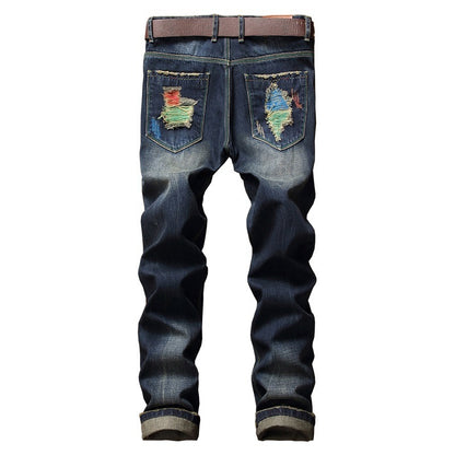 European and American street personality paint jeans men's hole straight jeans