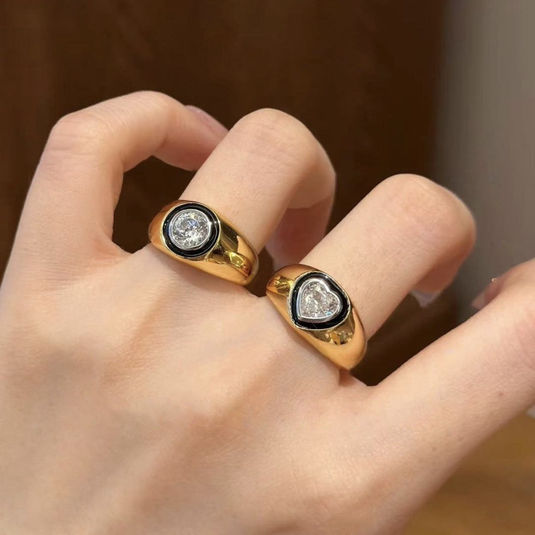 Starry Sky Loose Diamond Love Texture Rhinestone Wide Ring Design Sense Adjustable