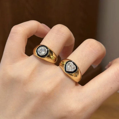 Starry Sky Loose Diamond Love Texture Rhinestone Wide Ring Design Sense Adjustable