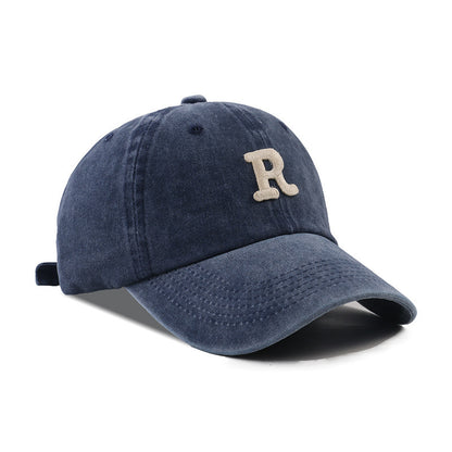 Washed Letter R Stick Ball Cap Casual Patch Sun Hat