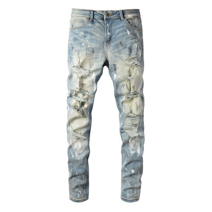 Vintage Paint Broken Holes Pants Men's Jeans