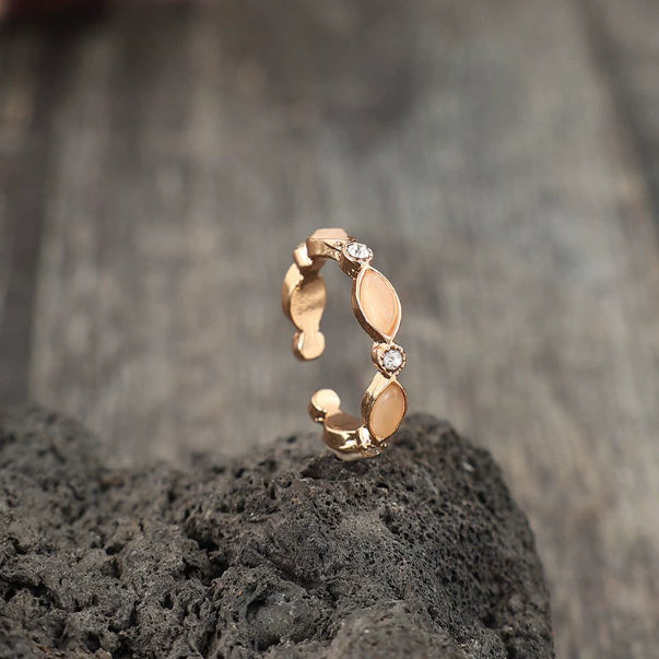 Oval Gemstone Inlaid Alloy Open Adjustable Ring