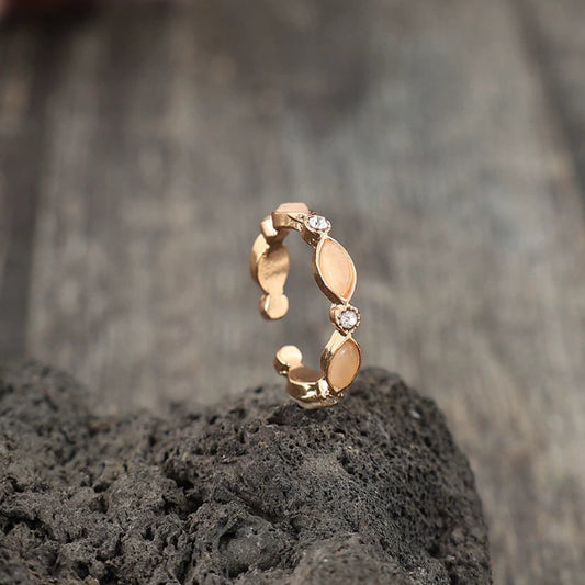 Oval Gemstone Inlaid Alloy Open Adjustable Ring