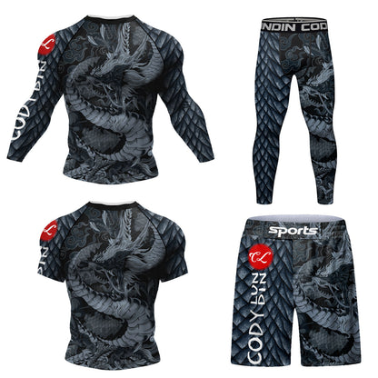 Men's Digital Printing Fitness Quick-drying Stretch Clothes Casual Four-piece Suit