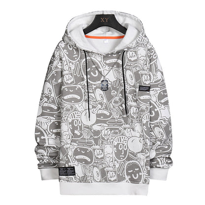 Fashion Cartoon Matching Print Casual Sports Hooded Sweater Male