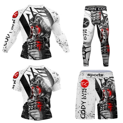 Men's Digital Printing Fitness Quick-drying Stretch Clothes Casual Four-piece Suit