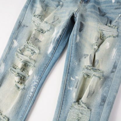 Vintage Paint Broken Holes Pants Men's Jeans