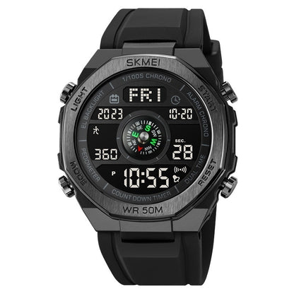 Electronic Watch Men's Compass Student Outdoor Sports Trend Luminous Alarm Clock