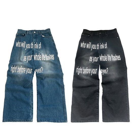 Men's Retro Letter Printed Minimalist Wide Leg Pants