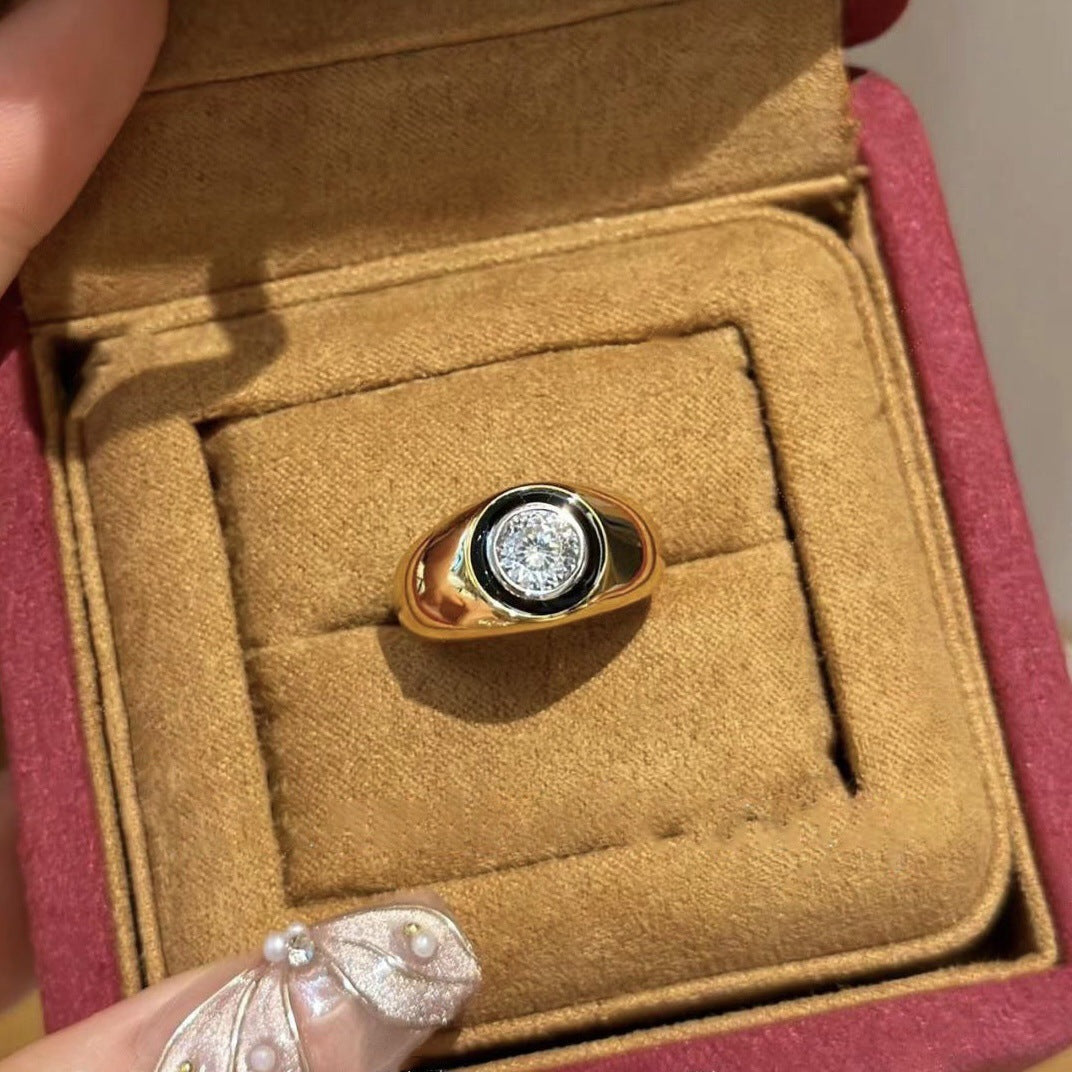 Starry Sky Loose Diamond Love Texture Rhinestone Wide Ring Design Sense Adjustable