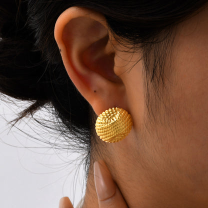 Stainless Steel Embossed Round Gold Fashion Popular Earrings