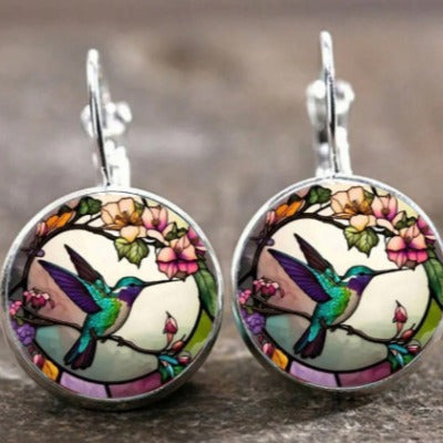 Flying Hummingbird Time Stone Glass Fashion Ear Jewelry