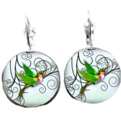 Flying Hummingbird Time Stone Glass Fashion Ear Jewelry