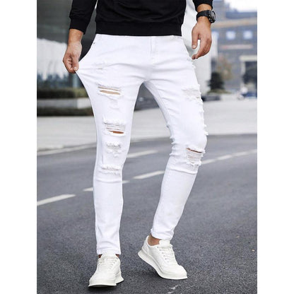 Men's Solid Color Cuffed Straight Jeans Casual And Comfortable Slim Fit