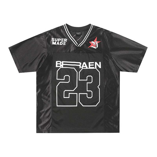 High Street Alphanumeric Printing V-neck Patchwork Short Sleeve