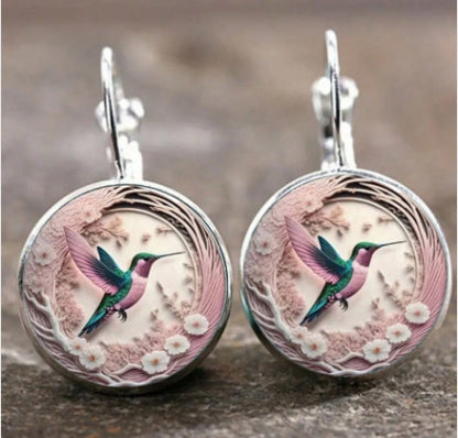 Flying Hummingbird Time Stone Glass Fashion Ear Jewelry