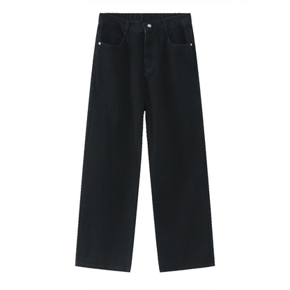 Korean Style Retro Half Elastic Waist Loose Straight Jeans Men's American Style