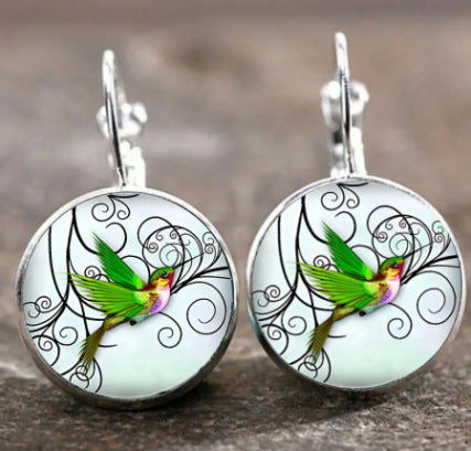 Flying Hummingbird Time Stone Glass Fashion Ear Jewelry