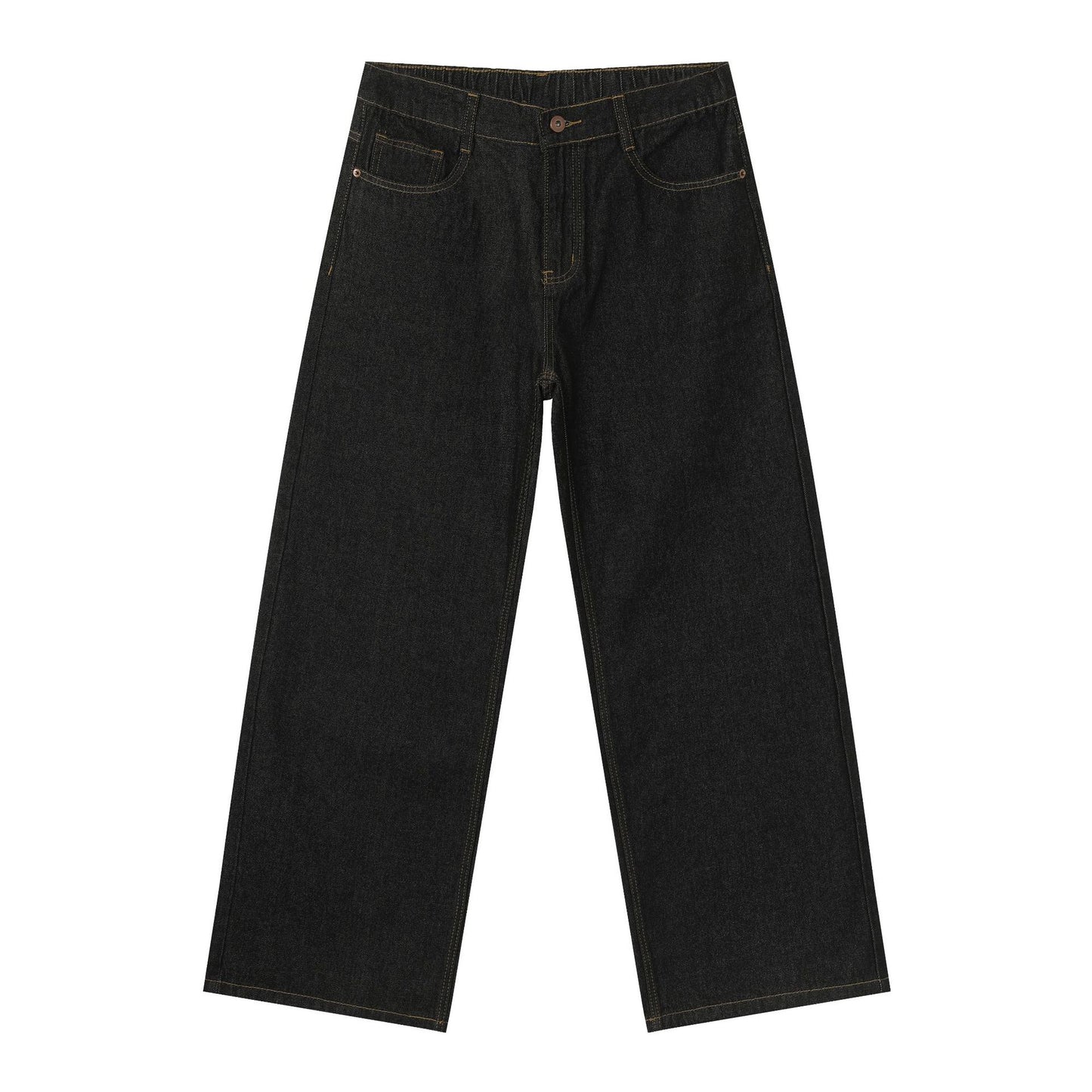 Korean Style Retro Half Elastic Waist Loose Straight Jeans Men's American Style