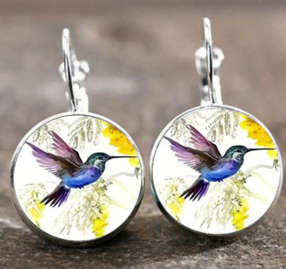 Flying Hummingbird Time Stone Glass Fashion Ear Jewelry